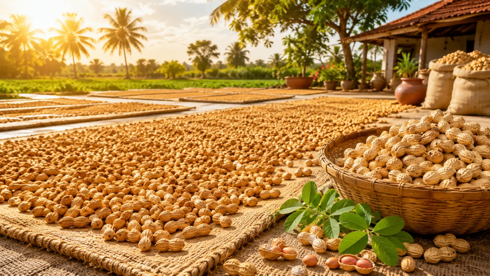 Peanuts sun dried naturally on farm mats